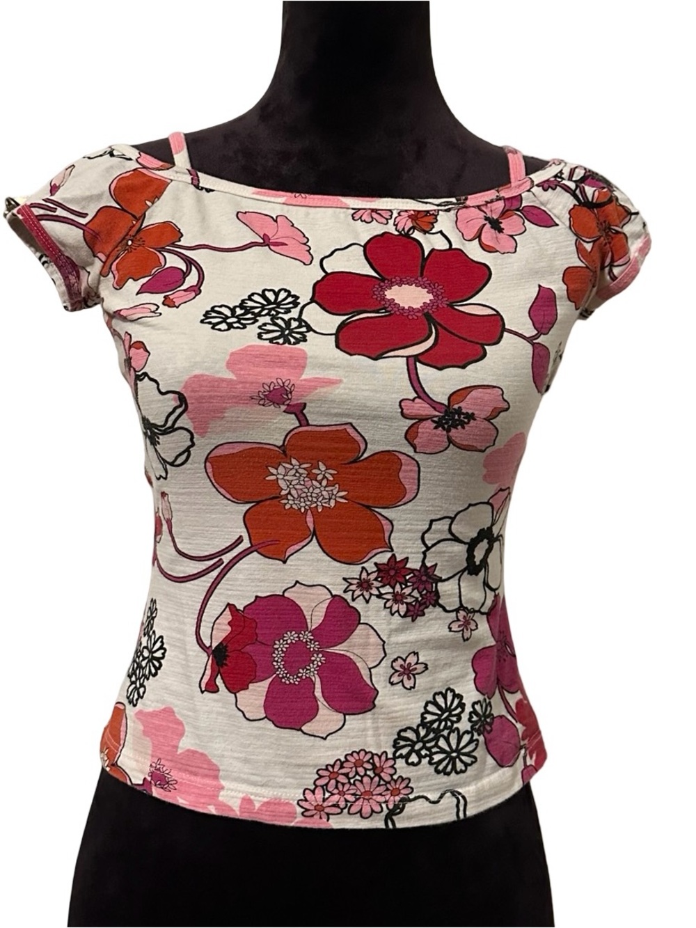 Ally B. Vintage Y2K Pink Orange Floral Cap Sleeve Top Size S